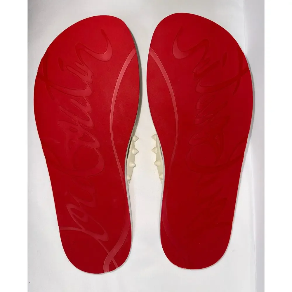 Authentic Christian Louboutin White Loubi Spikes Rubber Flip Flops Size 38